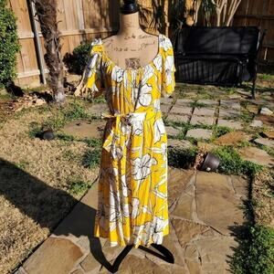 Yellow and white floral off shoulder peasant boho dress plus size 2X